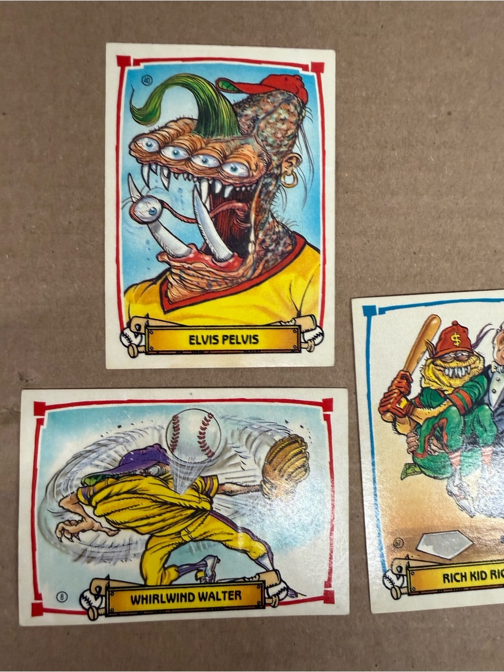 5 vintage monster baseball Collectible Trading Card - Yellow & Blue Artwork